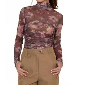 NEW FORE COLLECTION milena mock neck bodysuit in burgundy multi